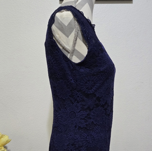 Blue Lace Sleeveless Cocktail Semi-formal Dress Size Medium - Picture 5 of 12
